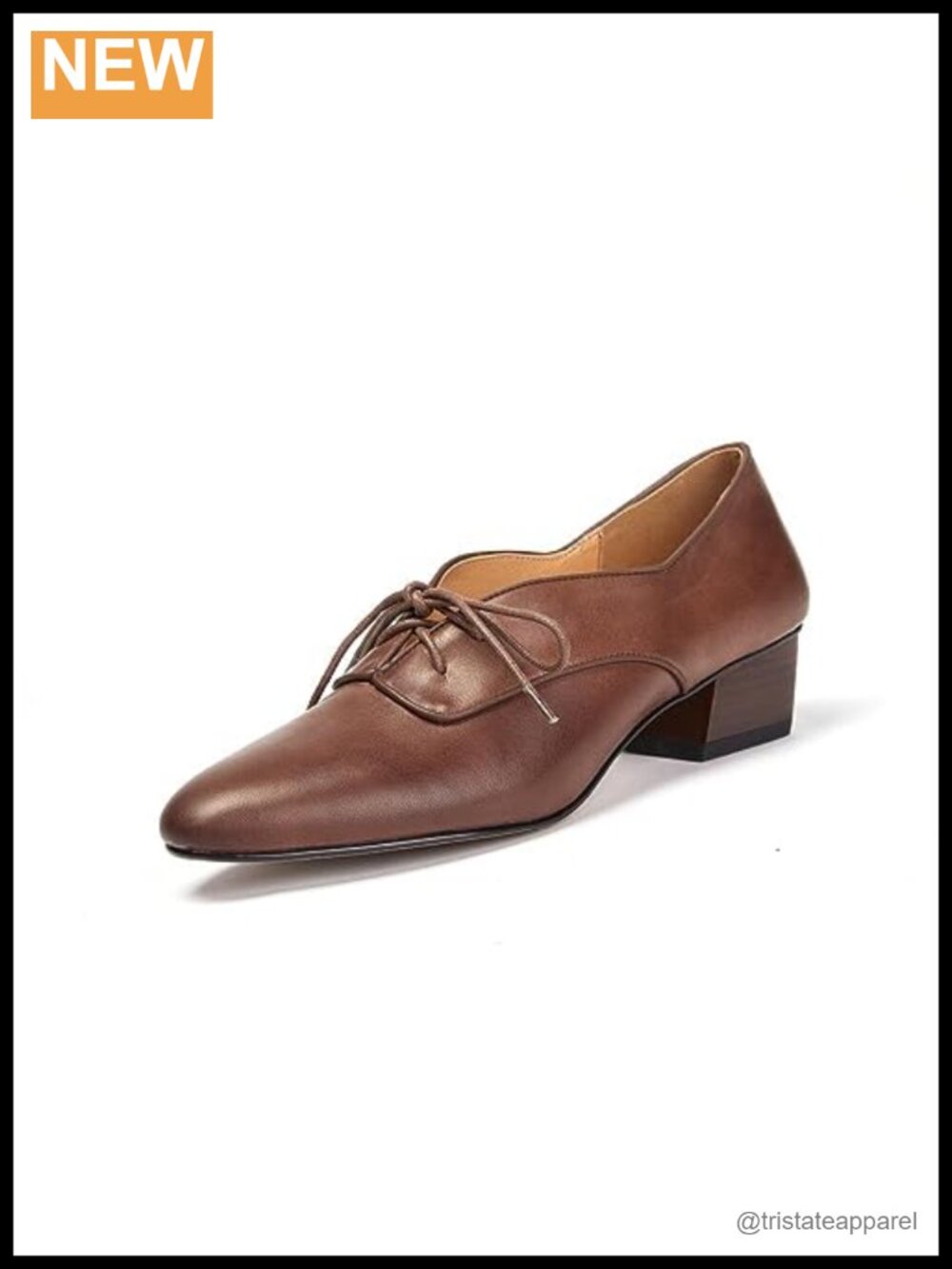 Handmade Genuine Leather Round Toe Oxford Low Stacked Heel Lace-Up